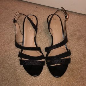 Low heel sparkly shoes.